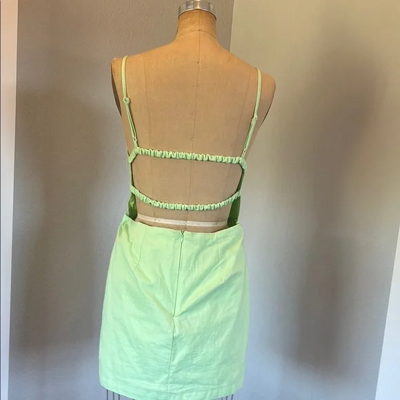 Mable- SZ L Mini Lime Green Spaghetti Strap Dress - Picture 4 of 11